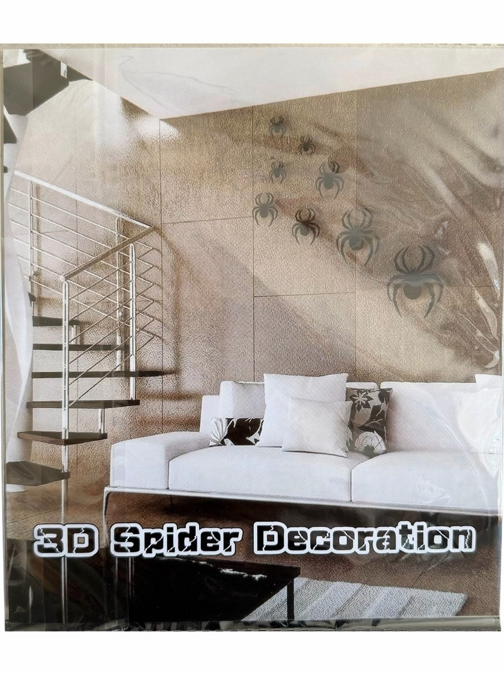 3D Spider Decorations Wall Stickers Black Removable Halloween Decor 8 pc